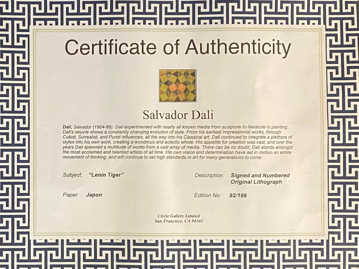 52美品！certificato di garanzia コレクション 絵 Salvador Dali Limited Edition Lithograph Lenin Tiger on Japon