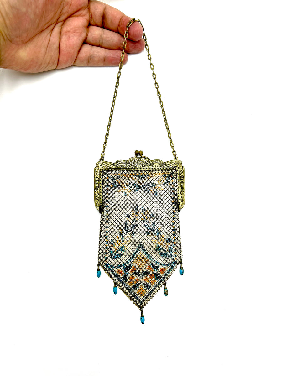 Fabulous enameled mesh bag, made by Mandalian Mfg Co. 1915-1930