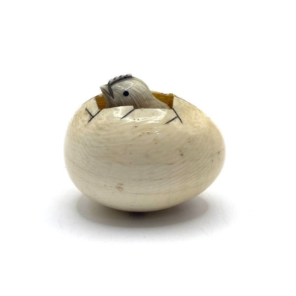 carved ivory netsuke, chick in egg the baby chick with