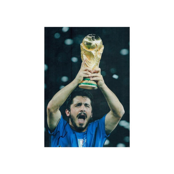 Gennaro Gattuso signed colour photo pictured celebrating the world