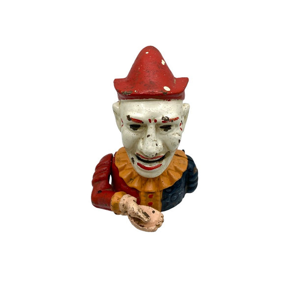 Vintage Hand Painted Cast Iron Humpty Dumpty Mechanical Clown Bank