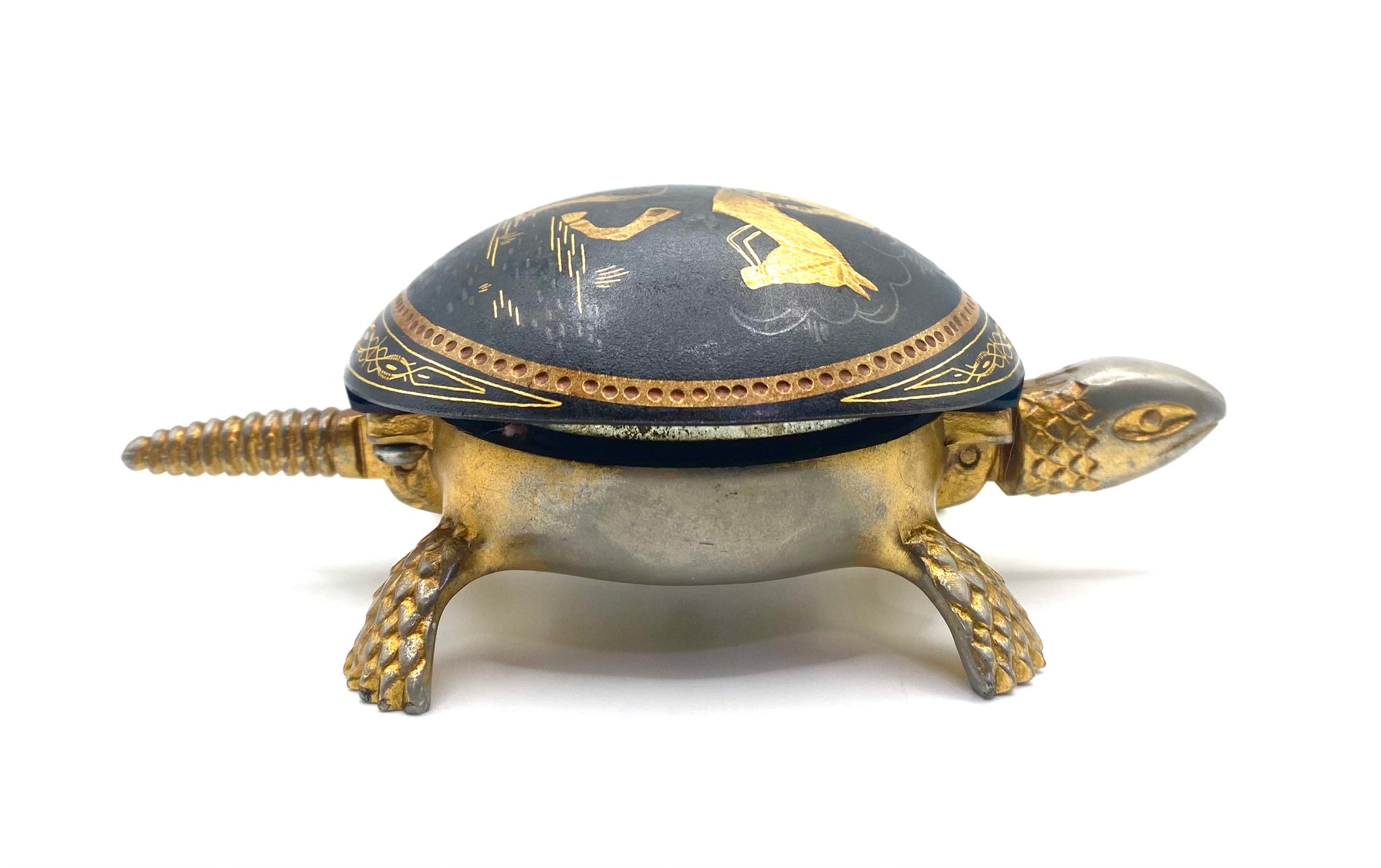 亀形ゼンマイ式呼び鈴　BOJ EIBAR ESPANA ヴィンテージ　金象嵌 BOJ Eibar Espana - a damascene turtle hotel/desk bell - Spain
