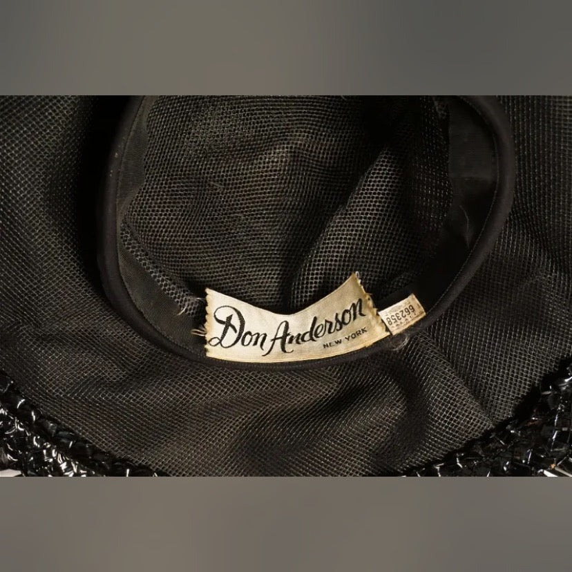Vintage 50s black raffia hat Don Anderson New York
