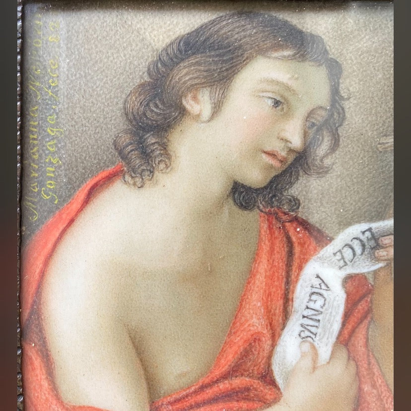 Antique votive painting , italy , signed Marianna Gonzaga ( fece ) - Ecce Agnus - 1700s