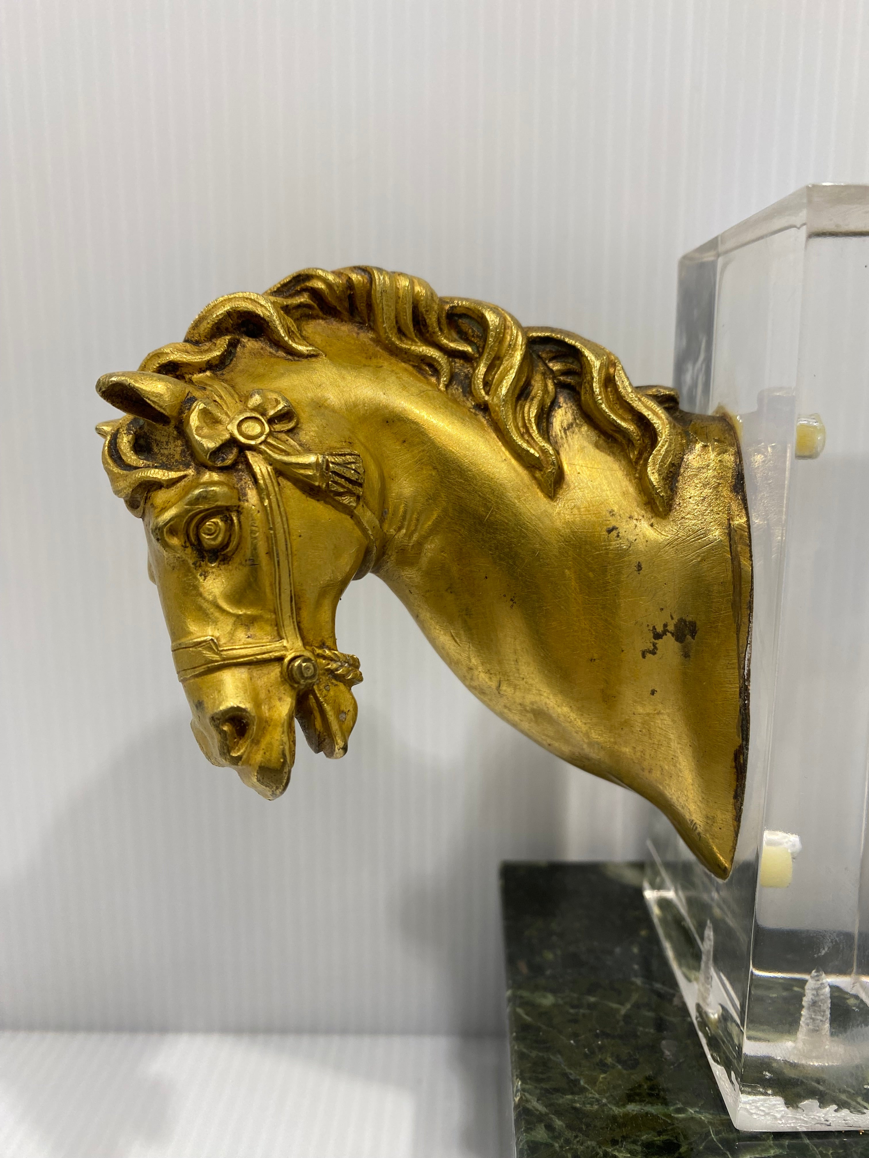Antique gilt bronze Horse Head Sculpture, Decorative Part of an Italian Country House.