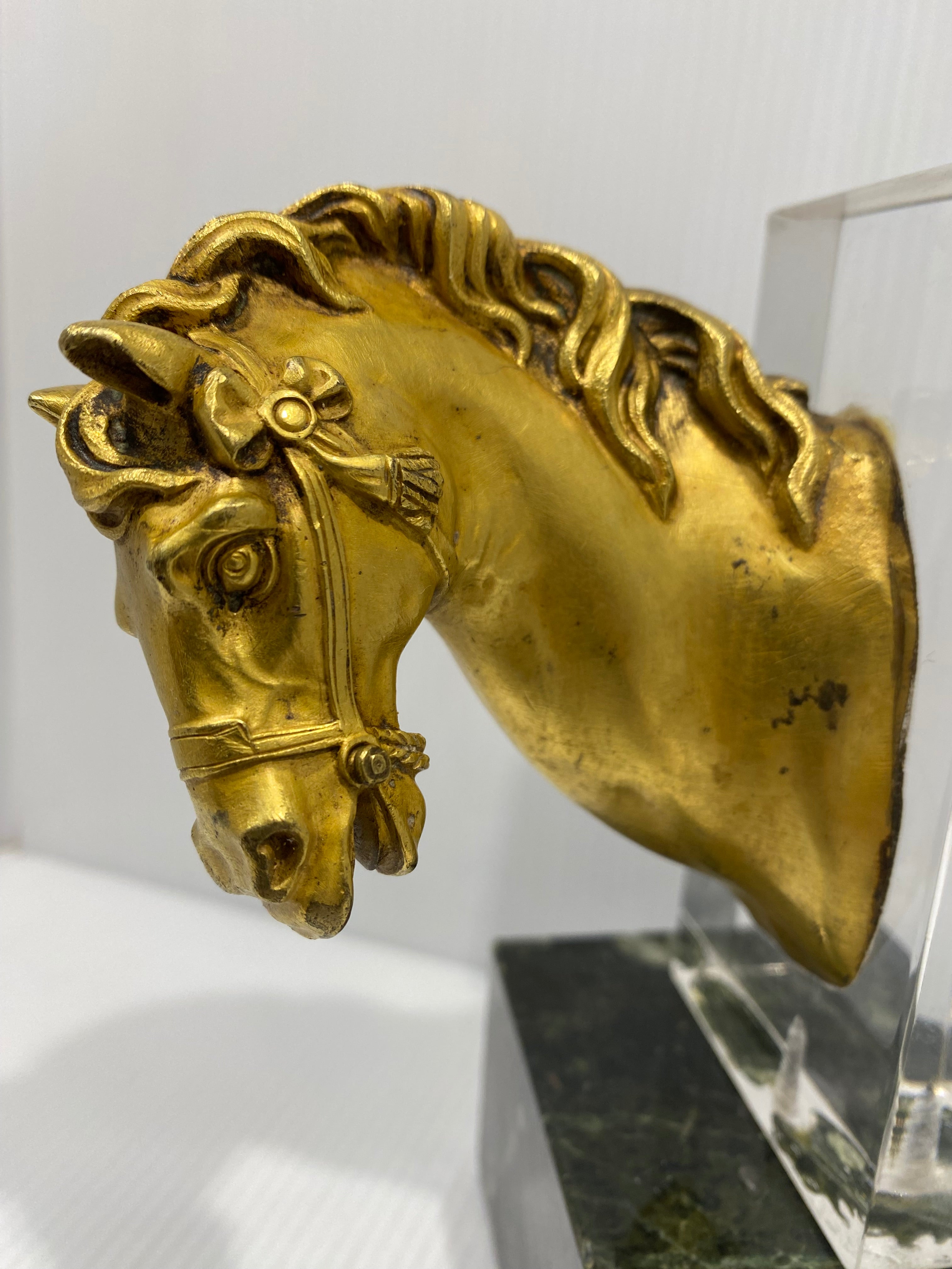 Antique gilt bronze Horse Head Sculpture, Decorative Part of an Italian Country House.