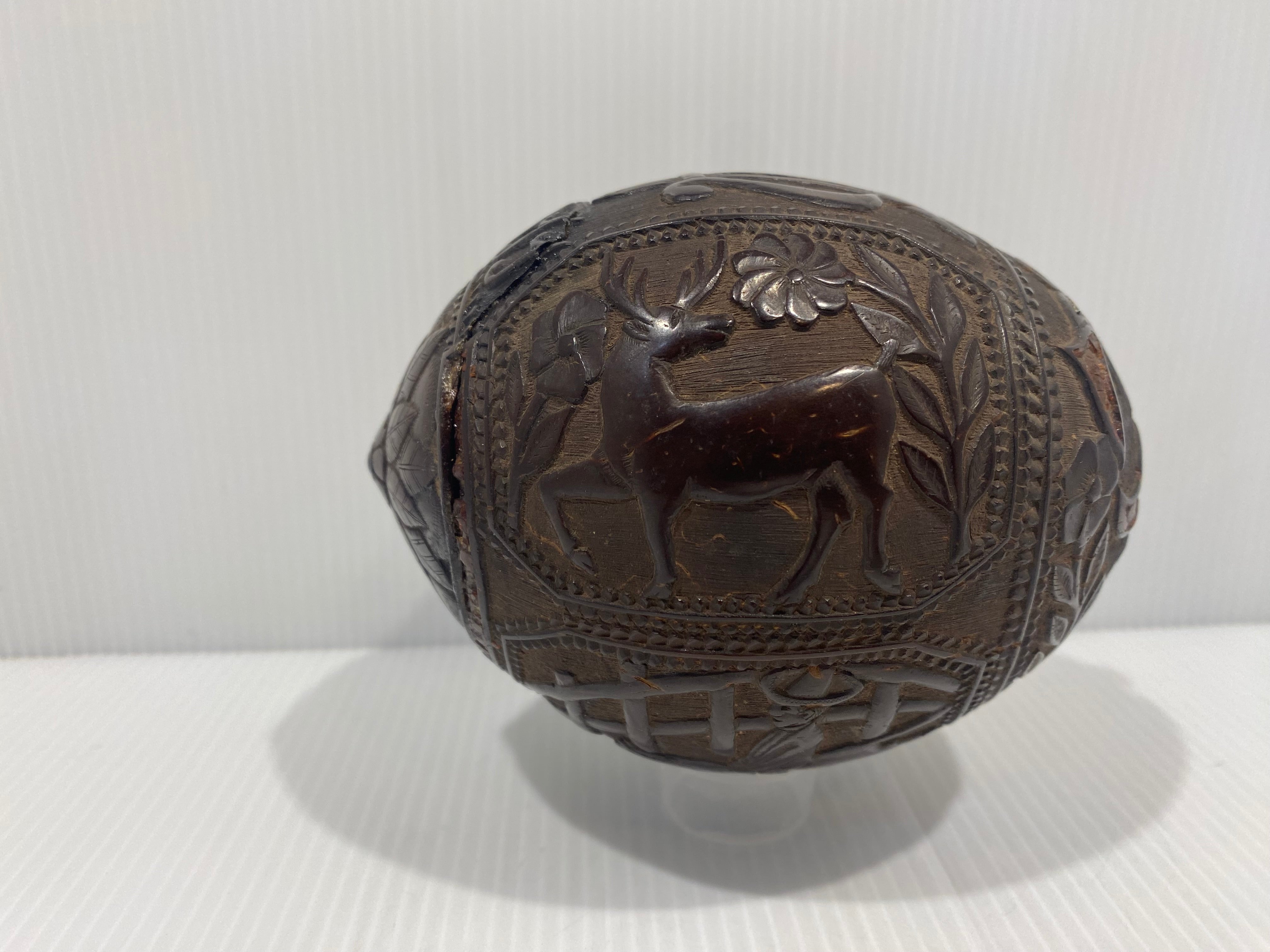 Rare Antique Mexican Carved Coconut Bank.