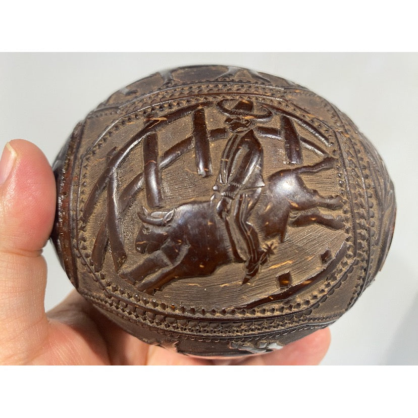 Rare Antique Mexican Carved Coconut Bank.