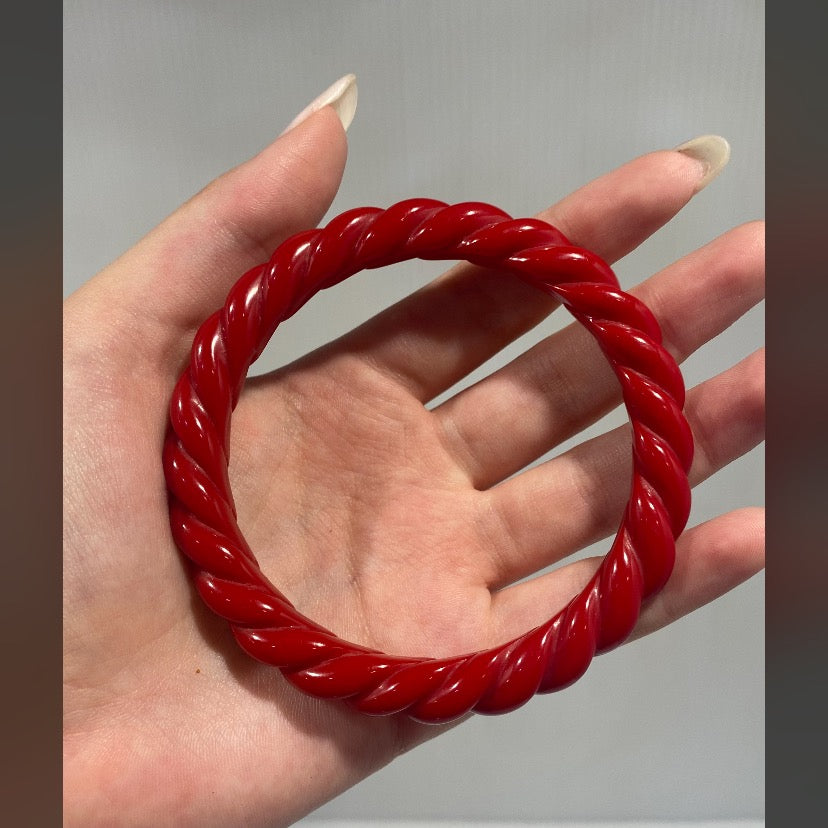 Beautiful, vintage, twisted Red ,  Bakelite Bracelet