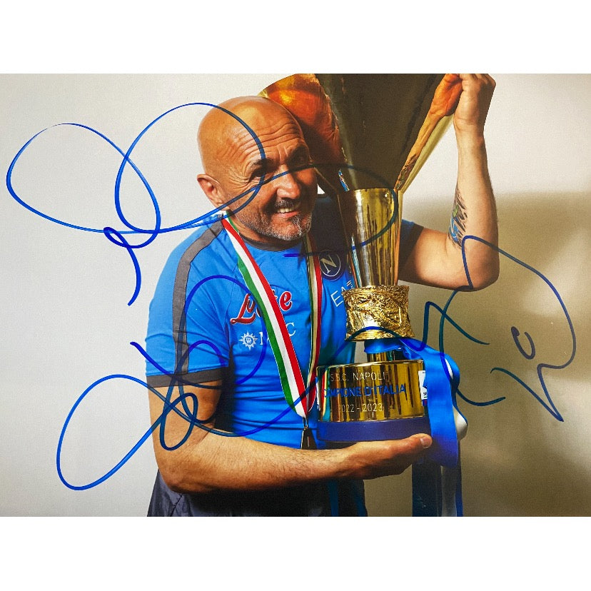 Football Luciano Spalletti signed Napoli colour photo ( Italy TIM Serie A trophy 2022-2023 )