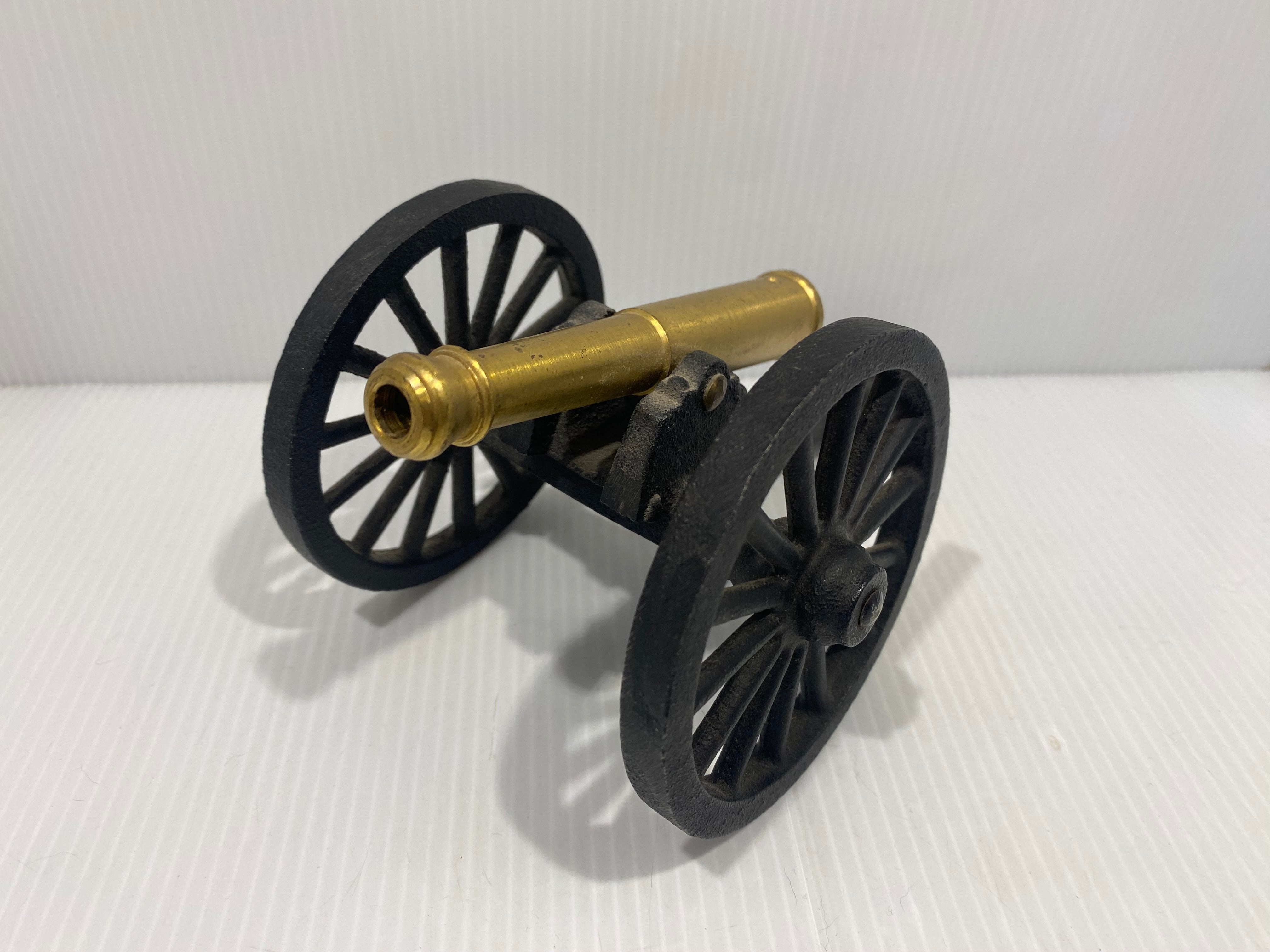 Vintage MFCO C 1/3 Brass Cannon with Cast Iron Wheels Toy.