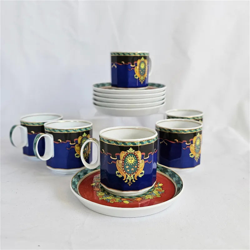 Vintage Set of 6 Versace "Le Roi Soleil" demitasse espresso cups and saucers by Rosenthal.