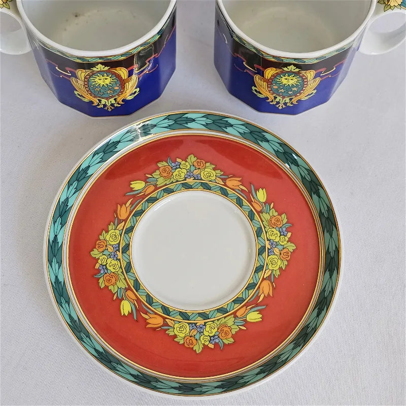 Vintage Set of 6 Versace "Le Roi Soleil" demitasse espresso cups and saucers by Rosenthal.