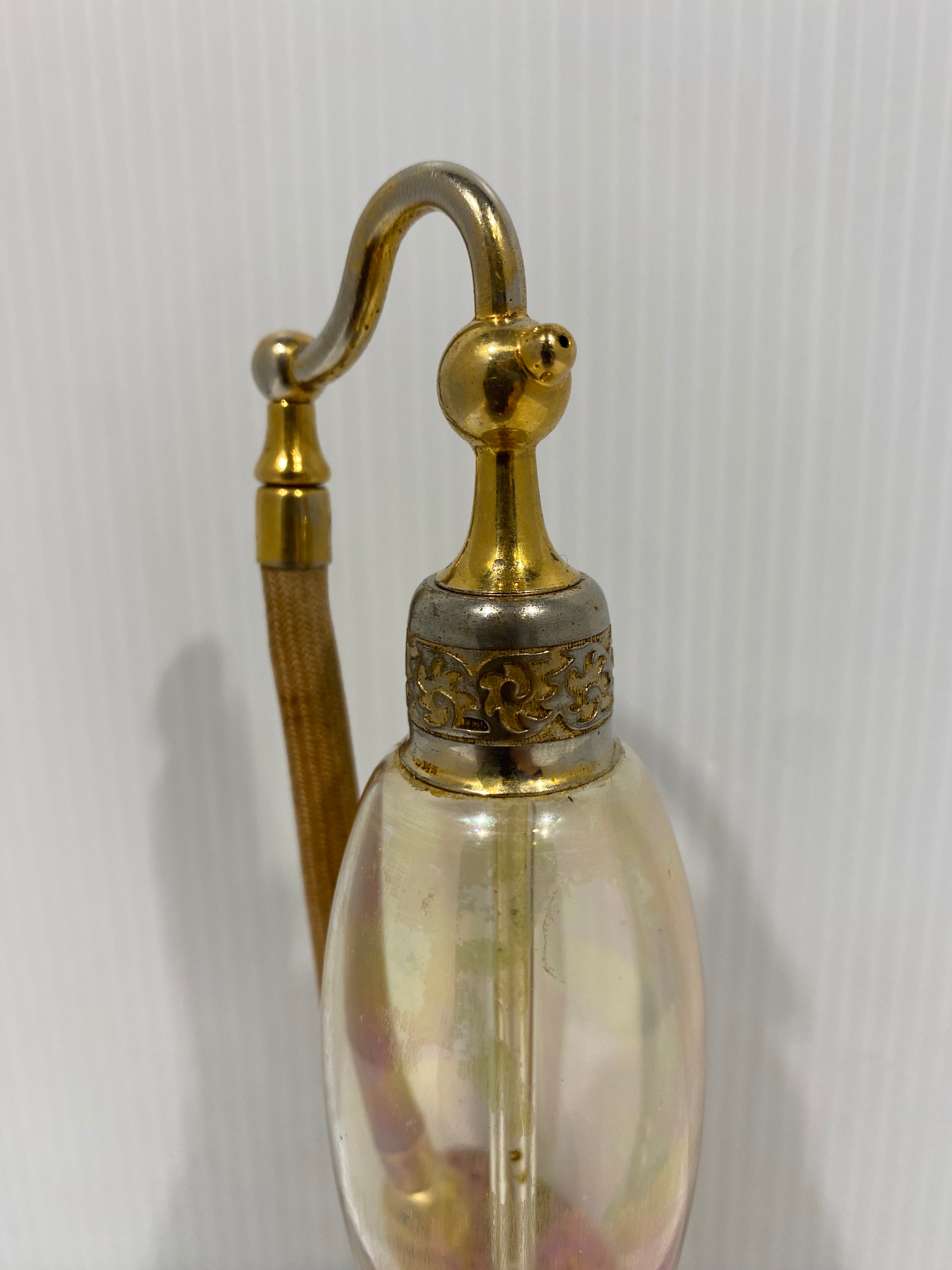 Rare Art Deco DeVilbiss pump atomizer Gold Aurene Glass perfume bottles.