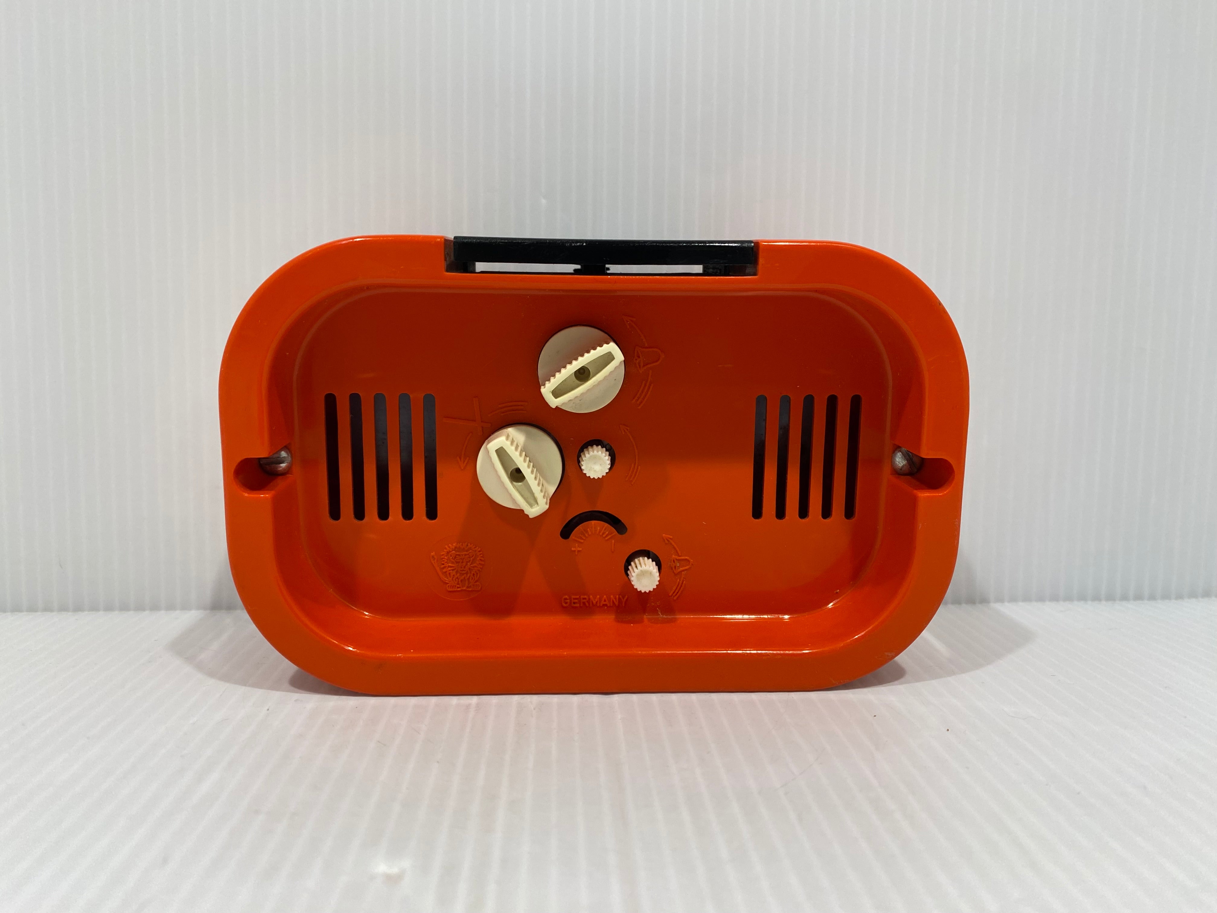 Vintage, wind up, alarm clock by Jerger, bright orange, Germany 1970s