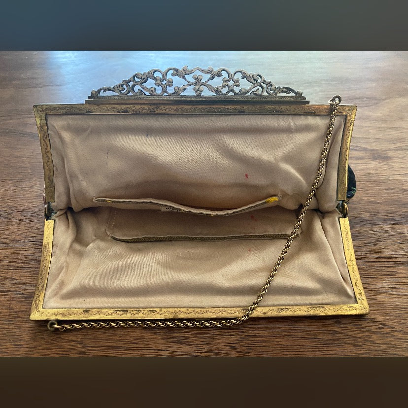 Early 20th c. Austrian Petite Point Purse with Silver Frame.