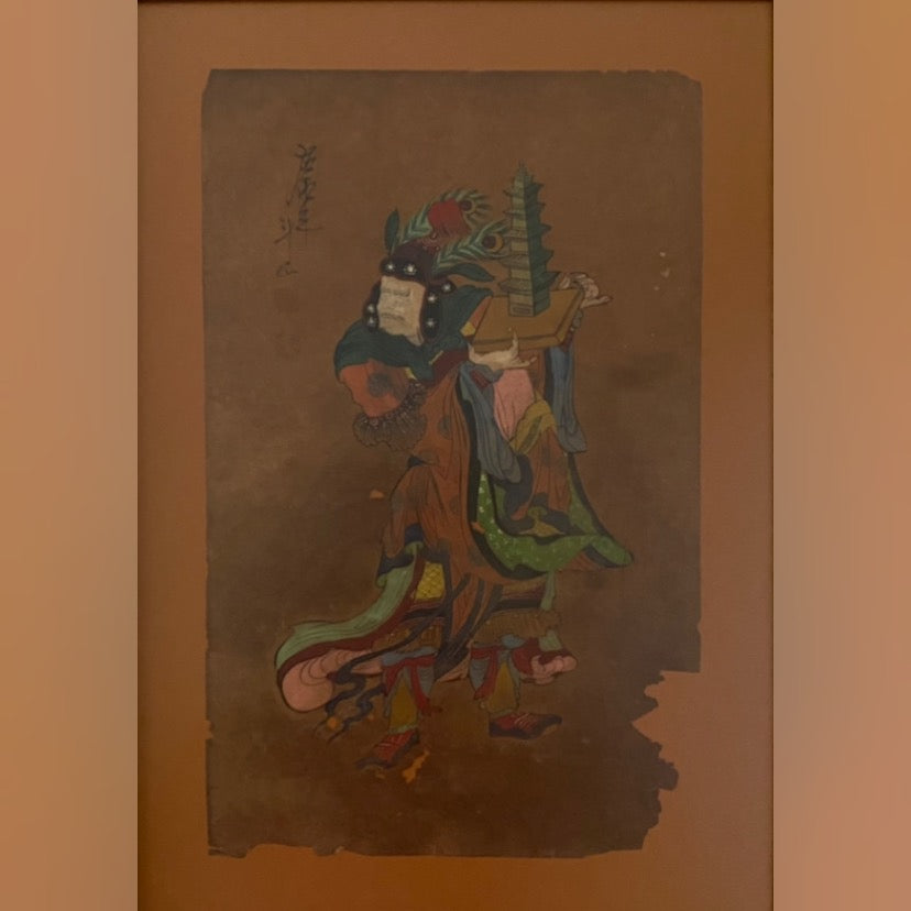 Antique Japanese Woodblock, Samurai Warrior ,Hand Signed. Maruyama Okyo’s ?