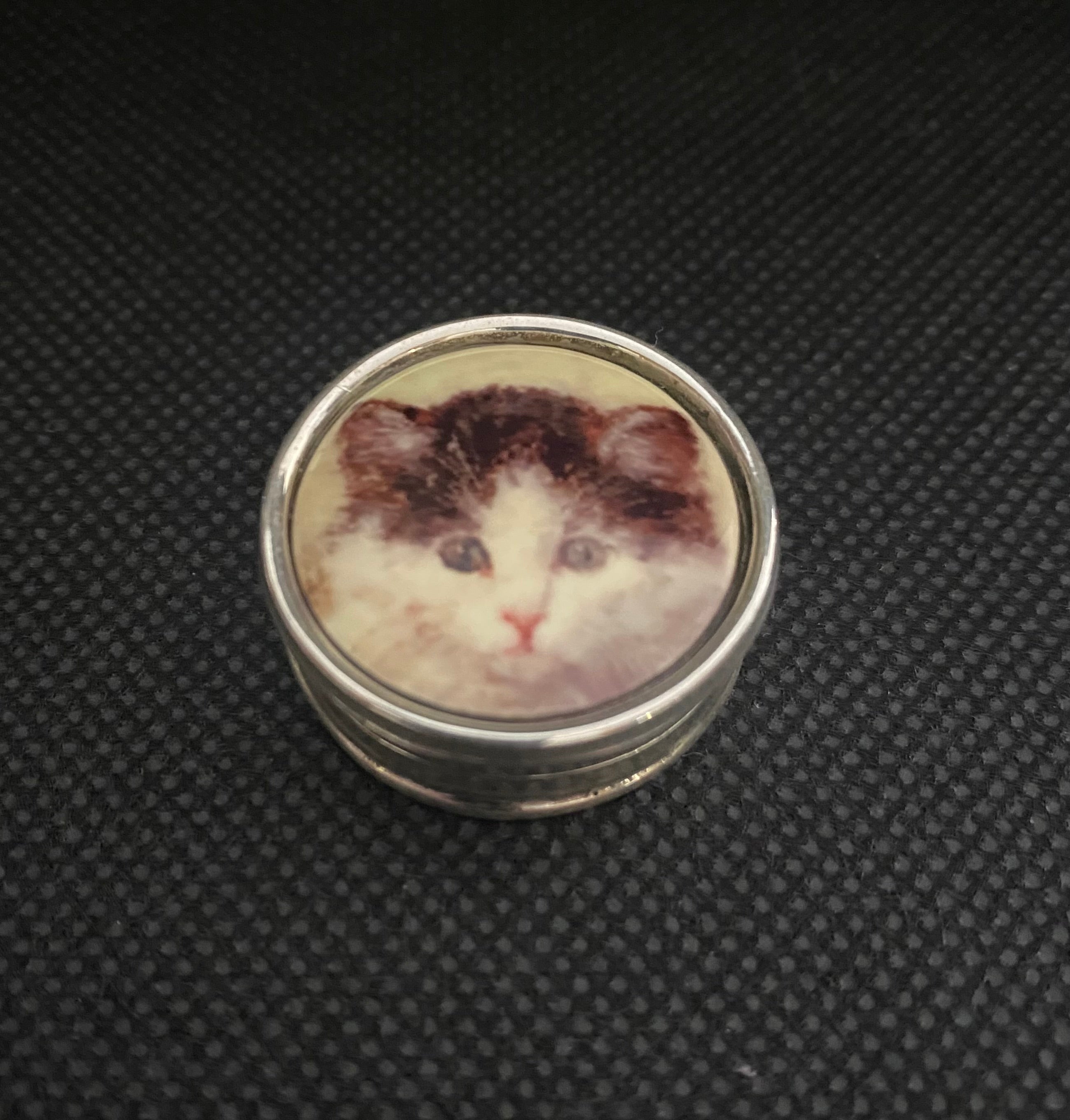 Vintage, 1960s, Silver and metal, Cat pill box
