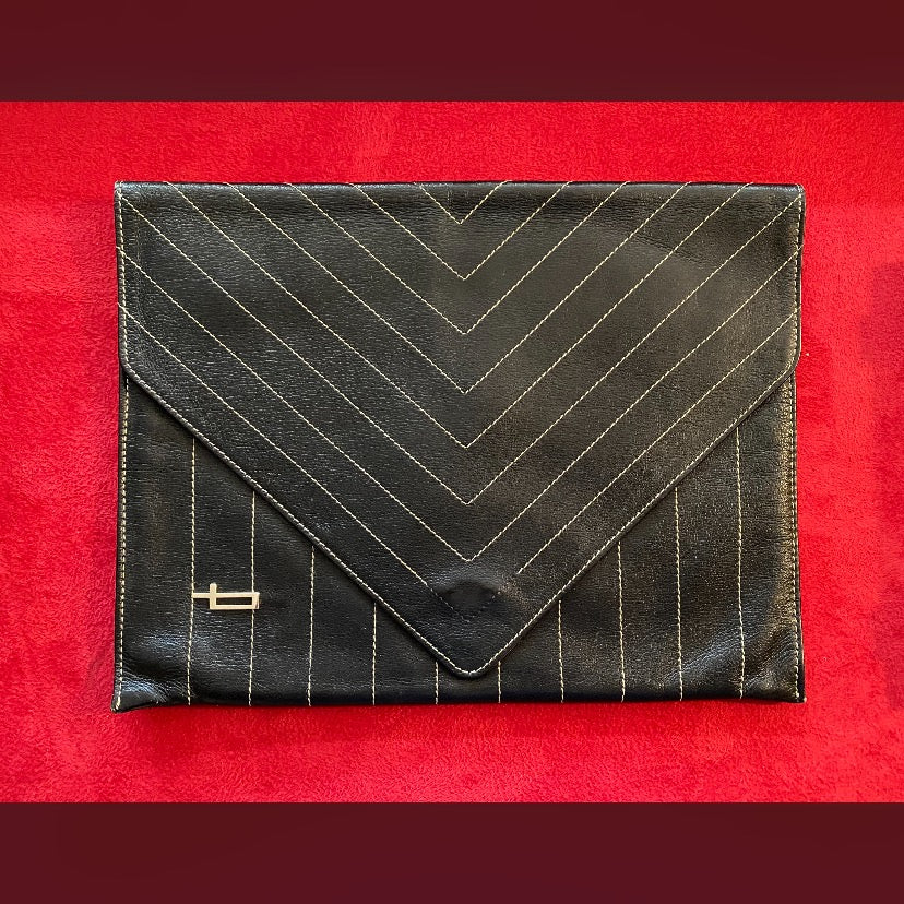 Vintage clutch bag, 1960s, Betty Studio Linea by Germana Fontana Torino in black calfskin.