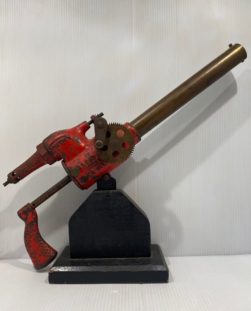 Antique 1930, Cast Iron Toy Canon Smith's Carbide Model 32 on Wood Base.