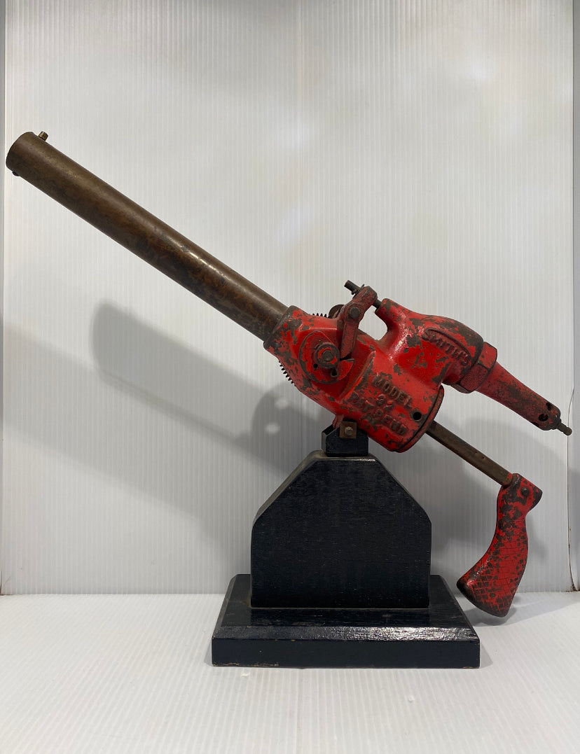 Antique 1930, Cast Iron Toy Canon Smith's Carbide Model 32 on Wood Base.