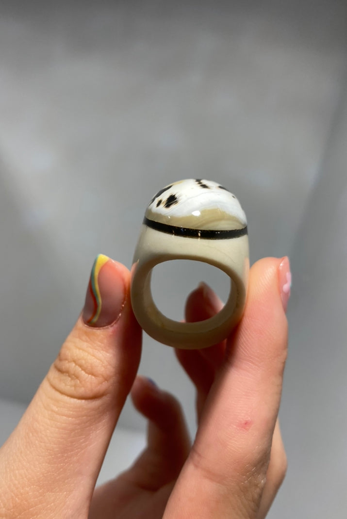 vintage and funny , bone and plastic ring