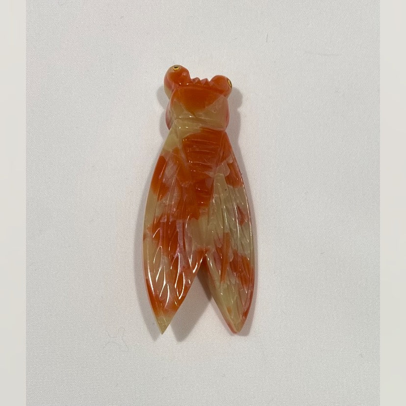 Rare, Antique 1920s,  Art Deco Bakelite Cicada Insect Brooch Pin. Made in France , yellow and orange color.