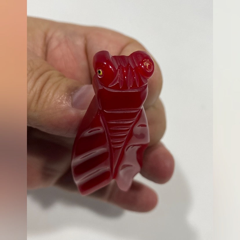 Rare, Antique 1920s,  Art Deco Bakelite Cicada Insect Brooch Pin. Made in France , electric redcolor.