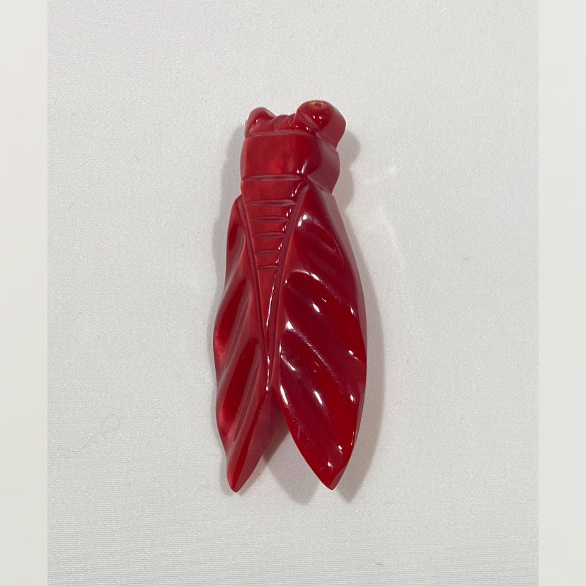 Rare, Antique 1920s,  Art Deco Bakelite Cicada Insect Brooch Pin. Made in France , electric redcolor.