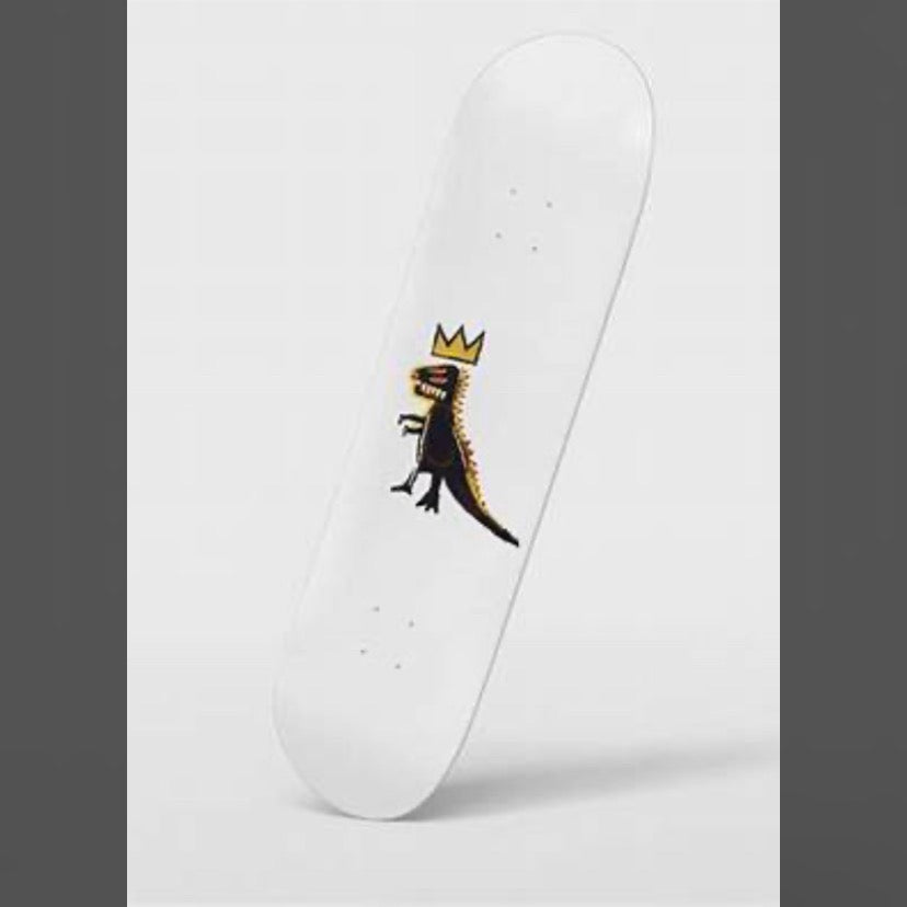 Jean-Michel Basquiat Skateboard features a reproduction of Basquiat’s 1984 painting Pez Dispenser.