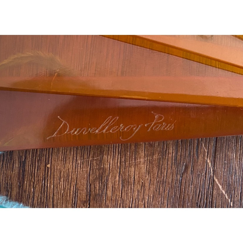 Antique, Luxury Apricot Palmette hand-fan by Duvelleroy Paris.