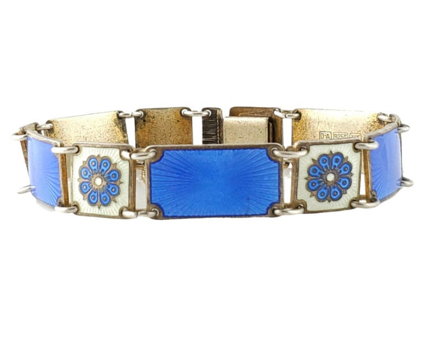 Vintage ( 1950s ) David Andersen Norway sterling silver and blue enamel bracelet