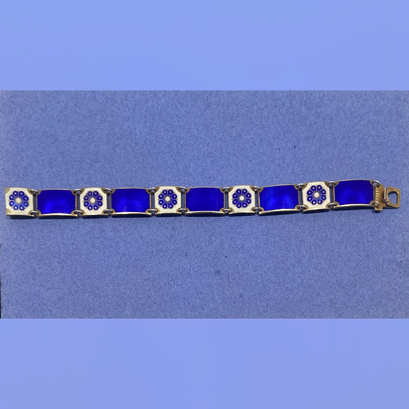 Vintage ( 1950s ) David Andersen Norway sterling silver and blue enamel bracelet