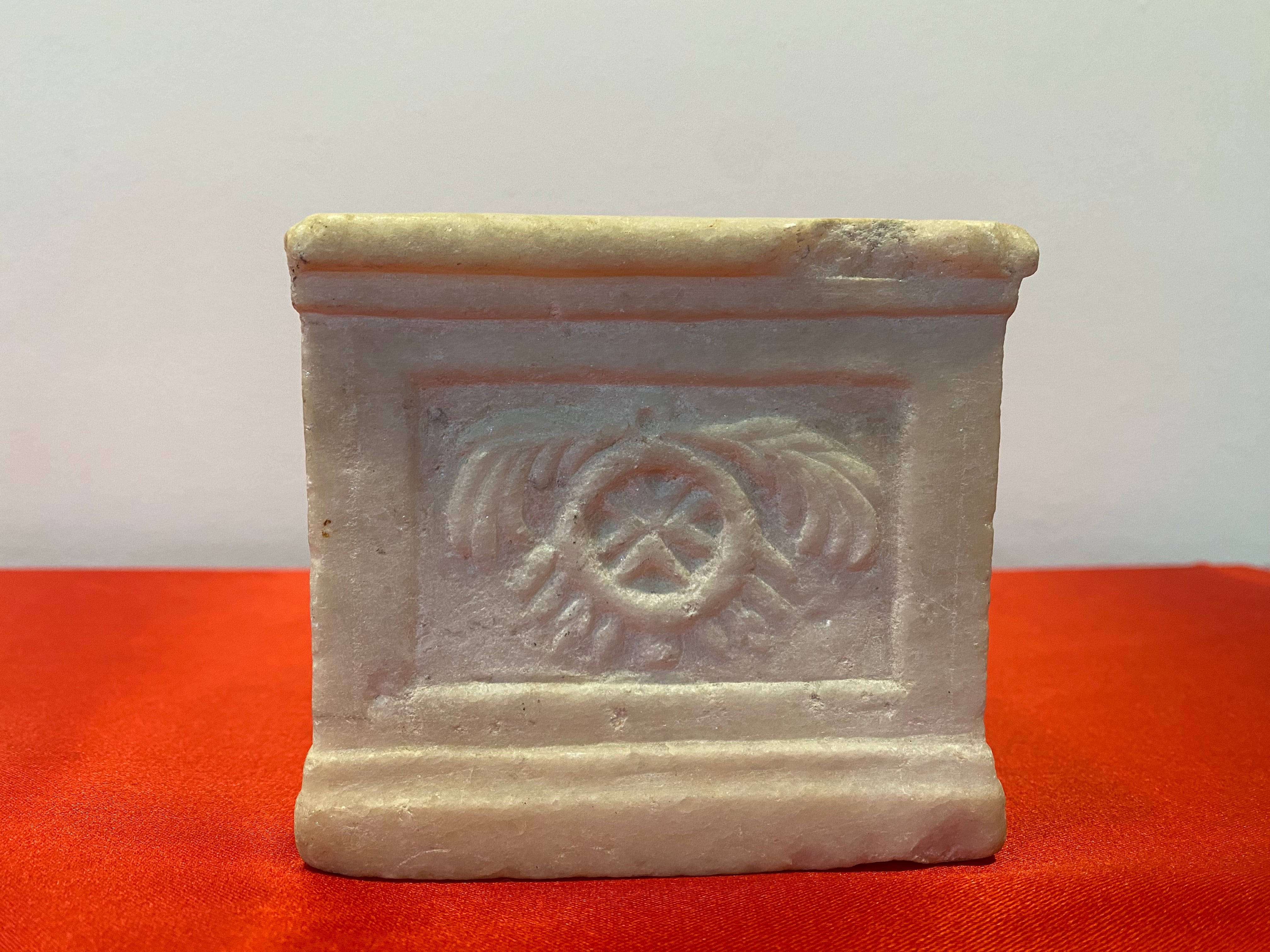Antique, 17th century , Italian white marble inkwell with coats of arms on all four sides.