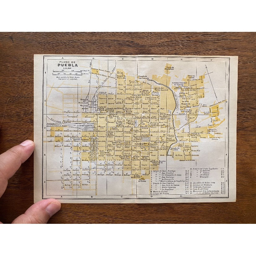 Plano de PUEBLA, Mexico. Mapa de la ciudad. City/town plan 1938 old.