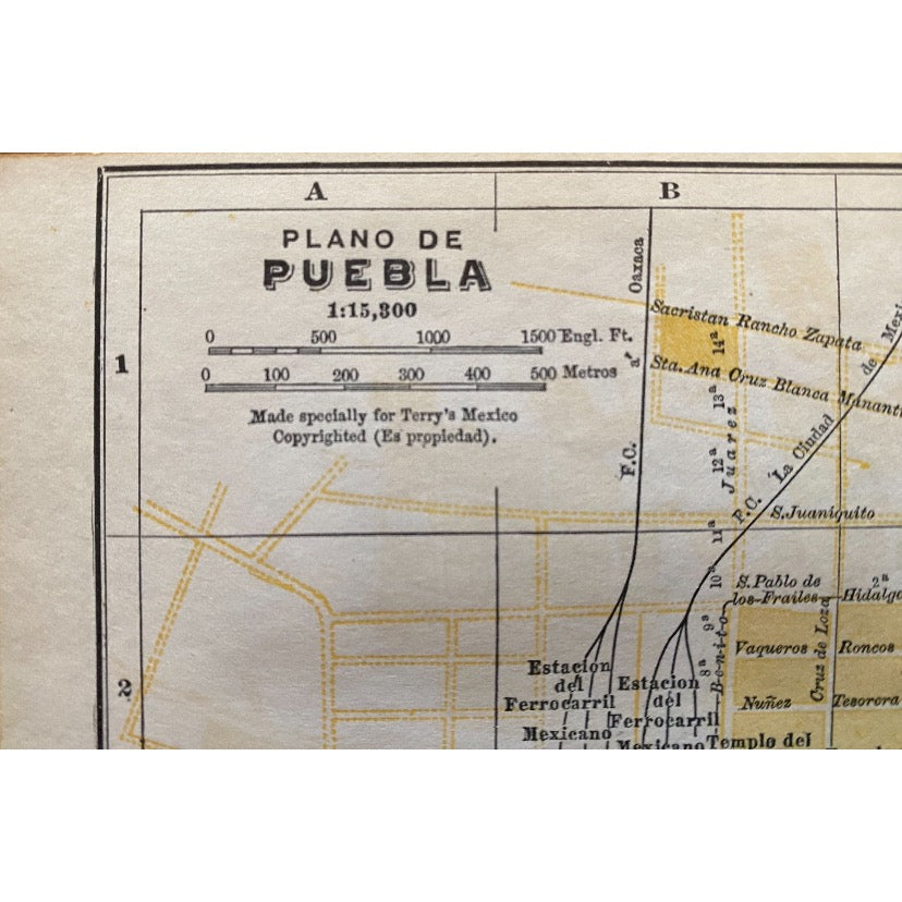 Plano de PUEBLA, Mexico. Mapa de la ciudad. City/town plan 1938 old.