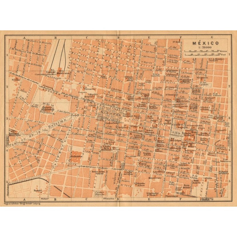 MEXICO CITY. MÉXICO antique town ciudad plan mapa. BAEDEKER 1904 old.