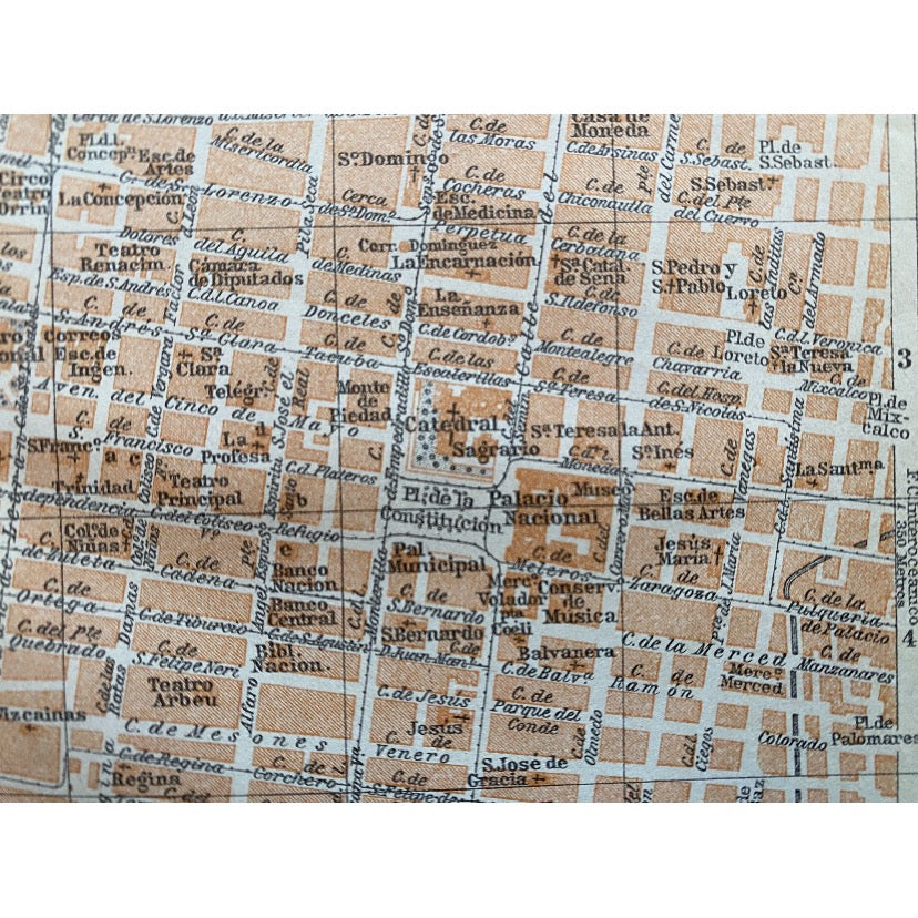 MEXICO CITY. MÉXICO antique town ciudad plan mapa. BAEDEKER 1904 old.