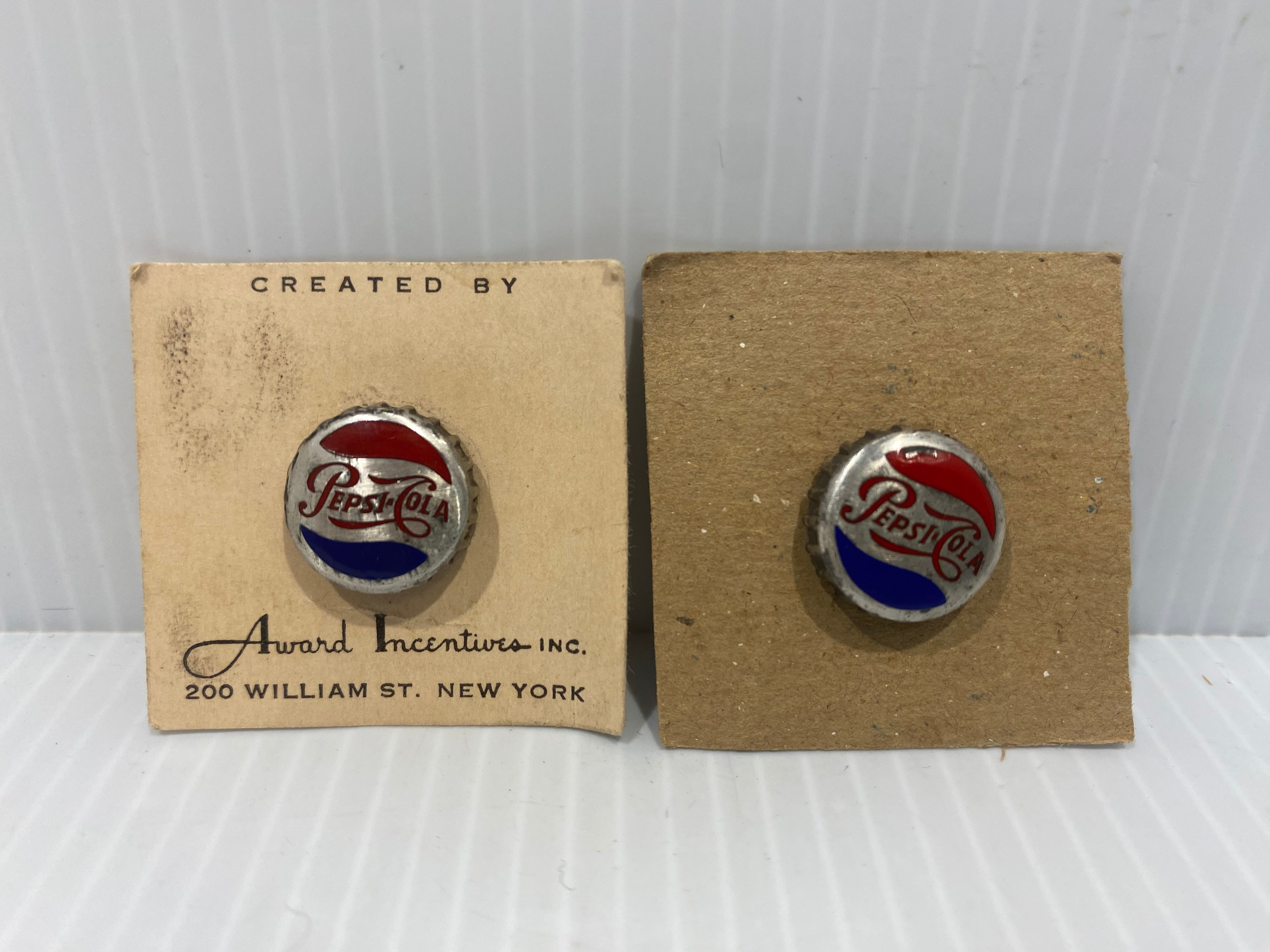 vintage silver pins, advertising for Pepsi Cola.