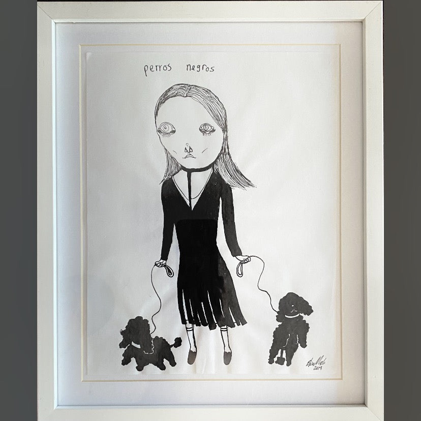 Elisa Malo “Black dogs"  ink on paper. 2014