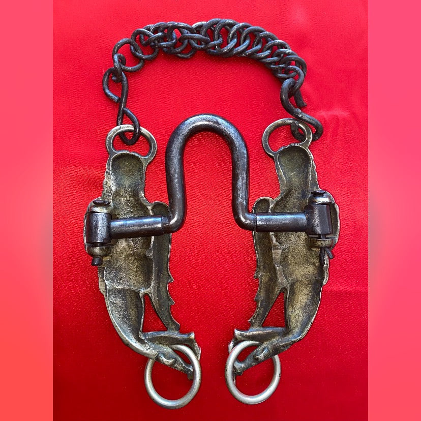 Beautiful antique iron Curb Bit with double Silver angel. Spain end 1700s early 1800s