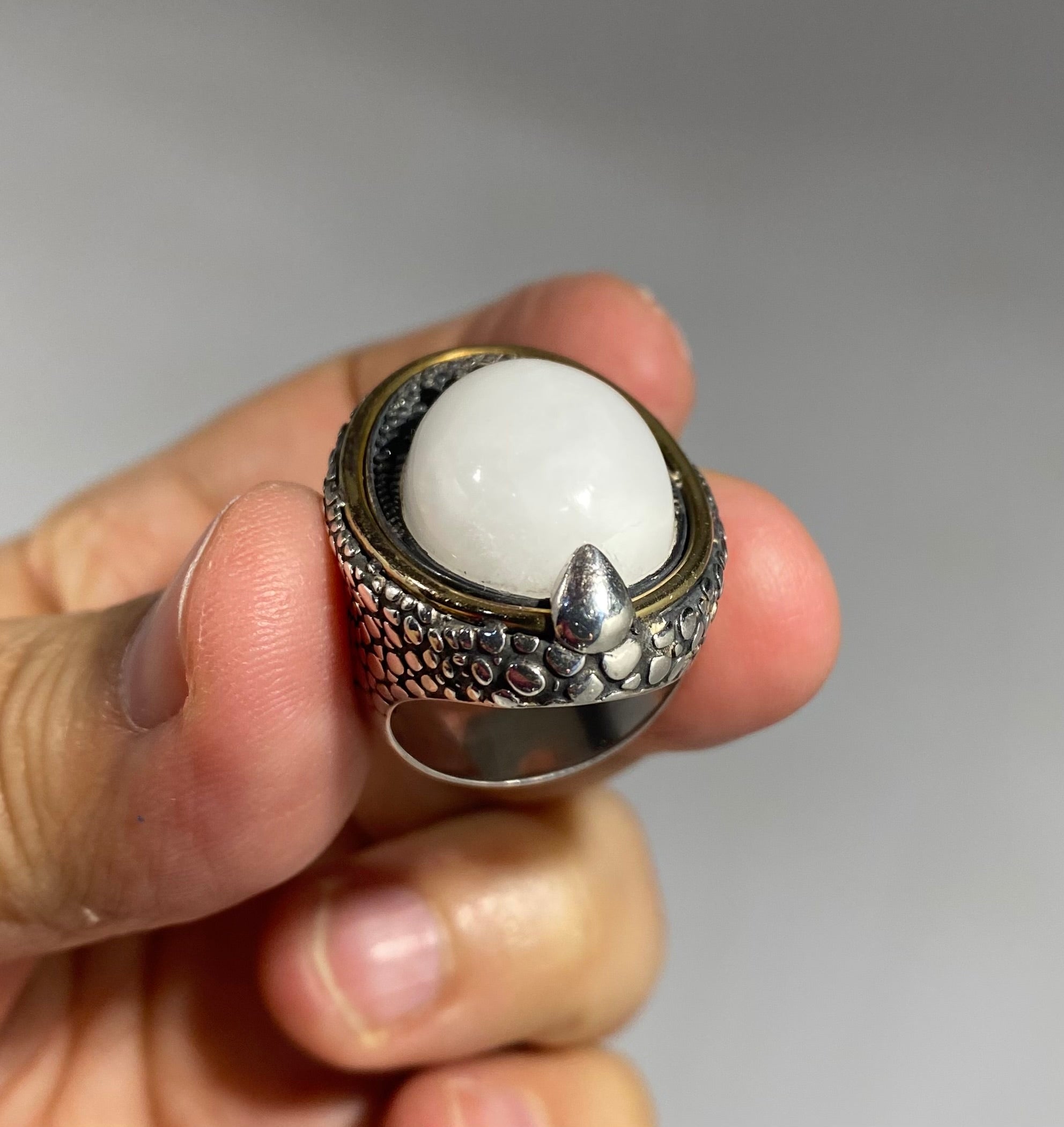 Vintage Designer Sterling Silver, Black Diamond, & White Quartz Ring.