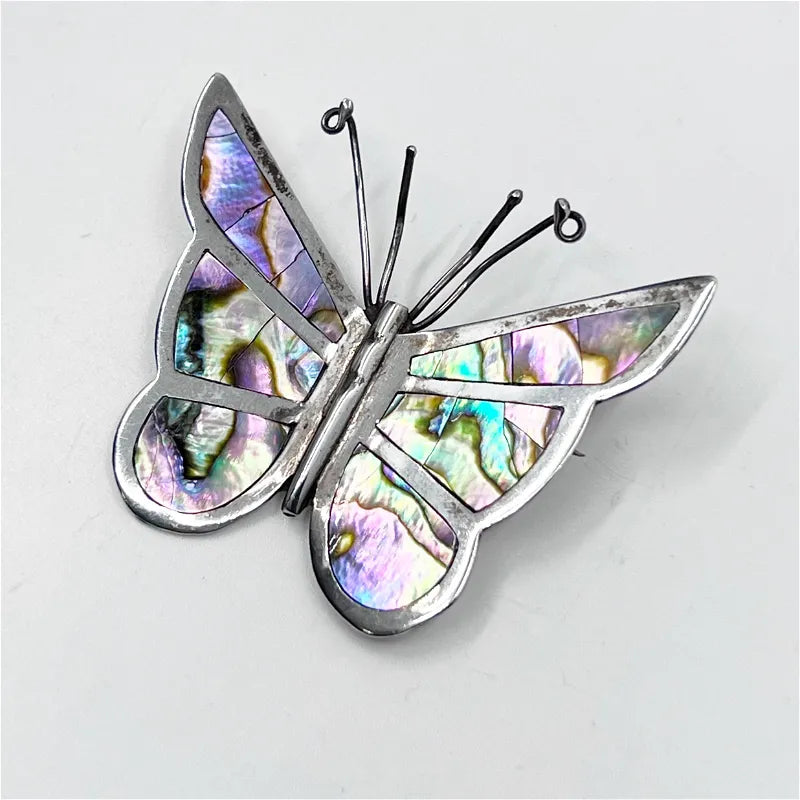 Vintage, LOS BALLESTEROS sterling silver abalone butterfly brooch