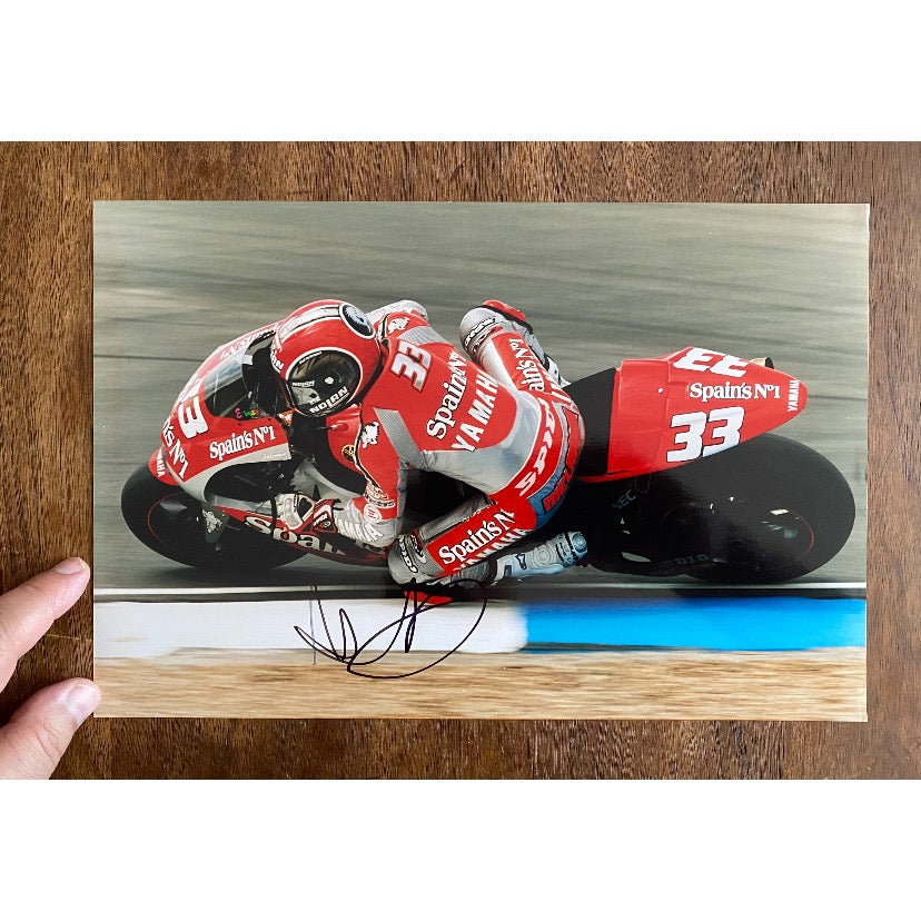 Marco Melandri signed colour action photo. Italian motorcycle racer.