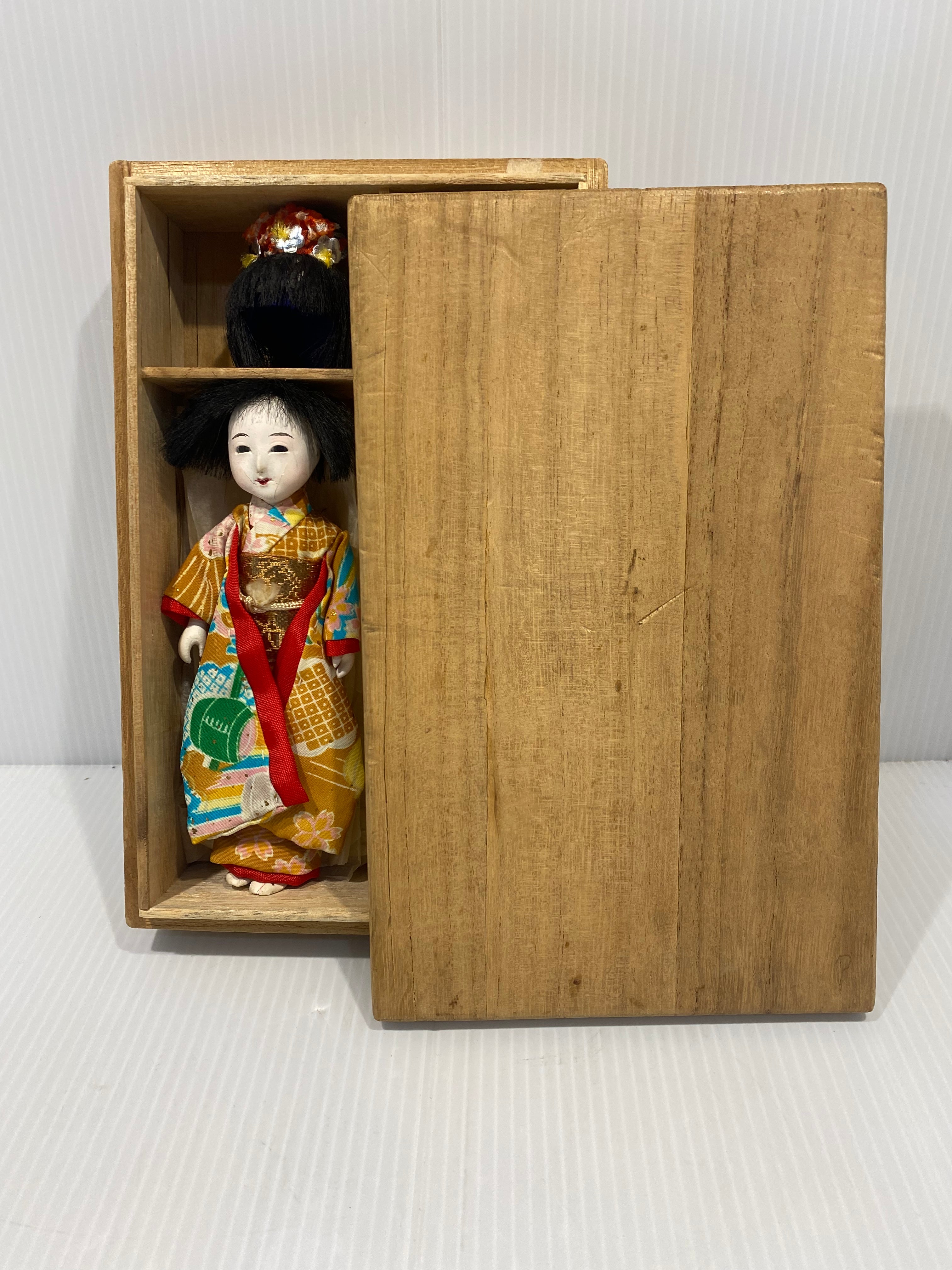 Geisha Doll with 5 Wigs, Porcelain Japanese Doll from 1930s
