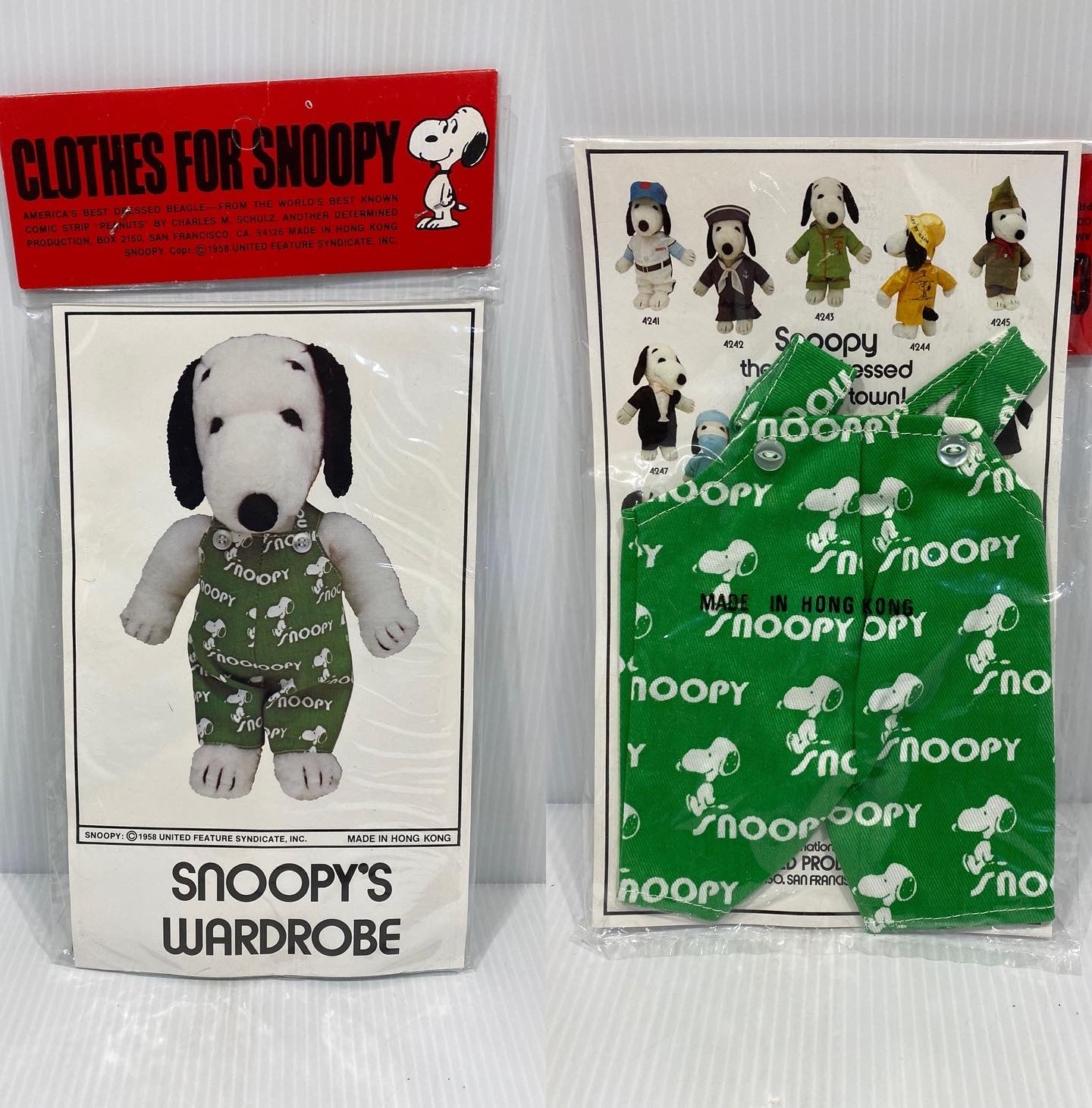 4 x RARE Vintage Clothes Uniform by Determined Productions Snoopy Rag Doll.