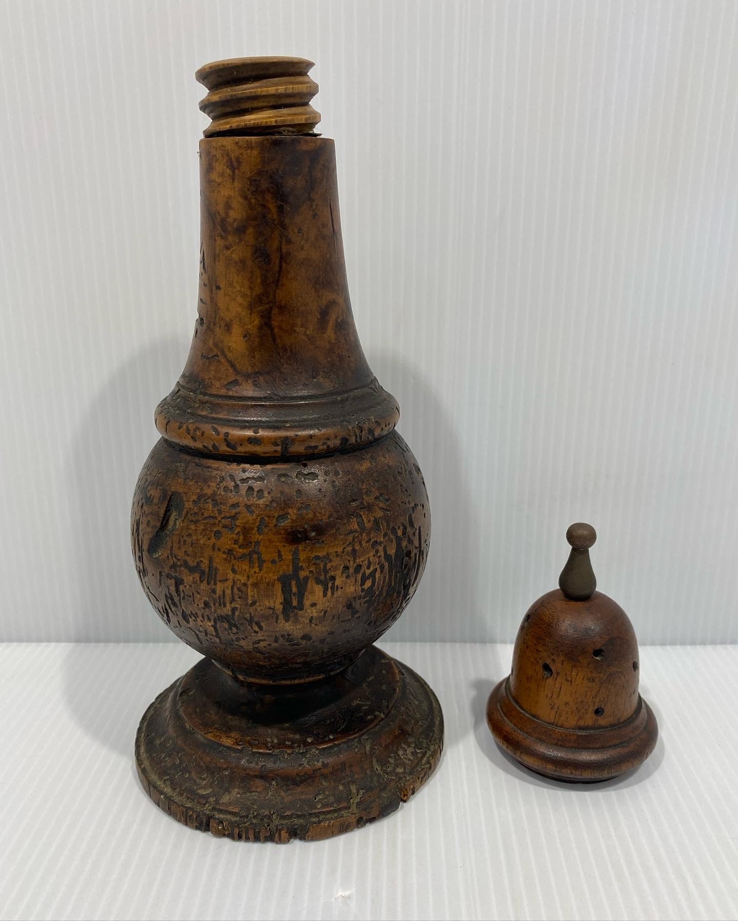Antique Italian 1800s Turned Wood Salt Shakers