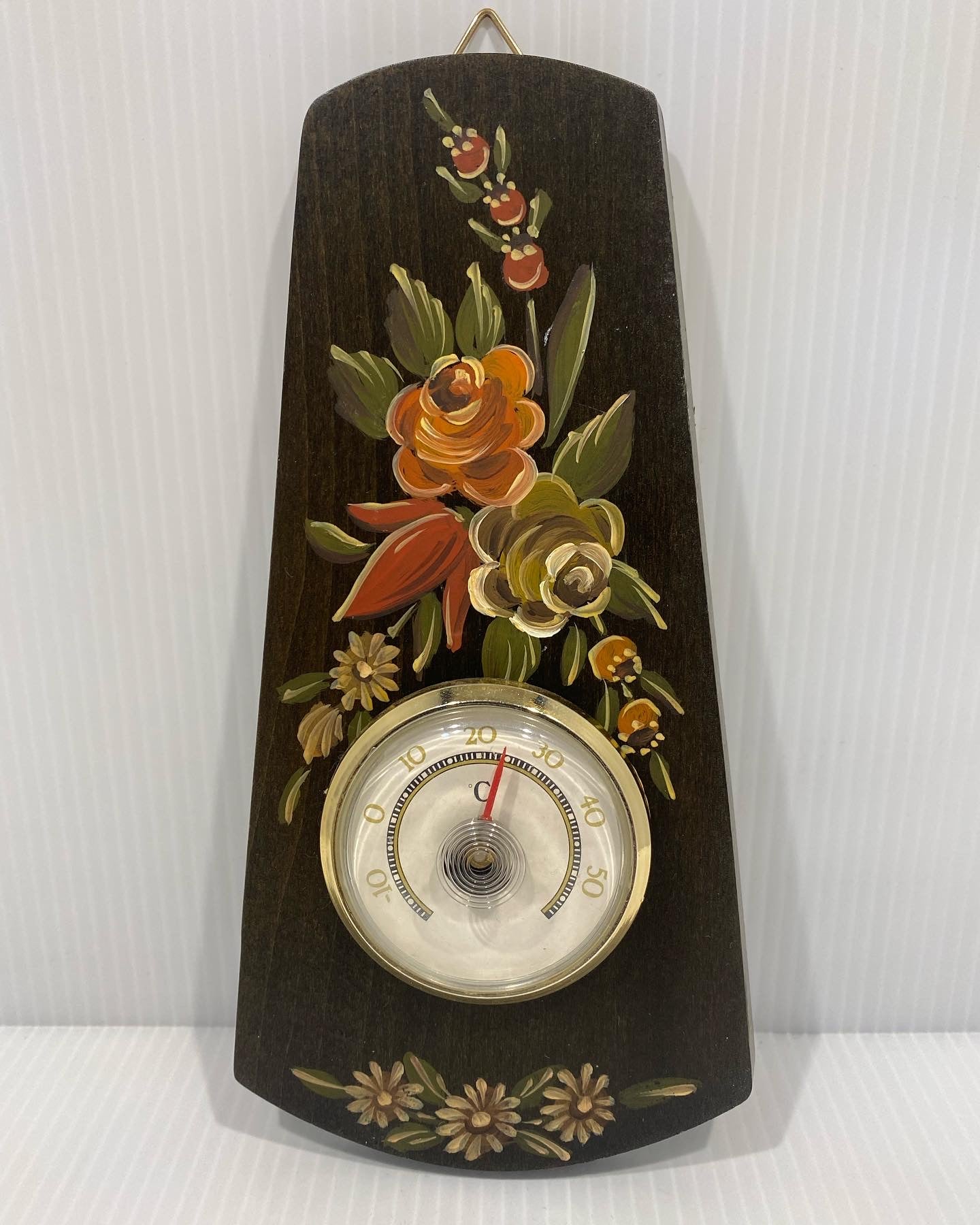 Vintage Hand Painted Floral, Wooden thermometer