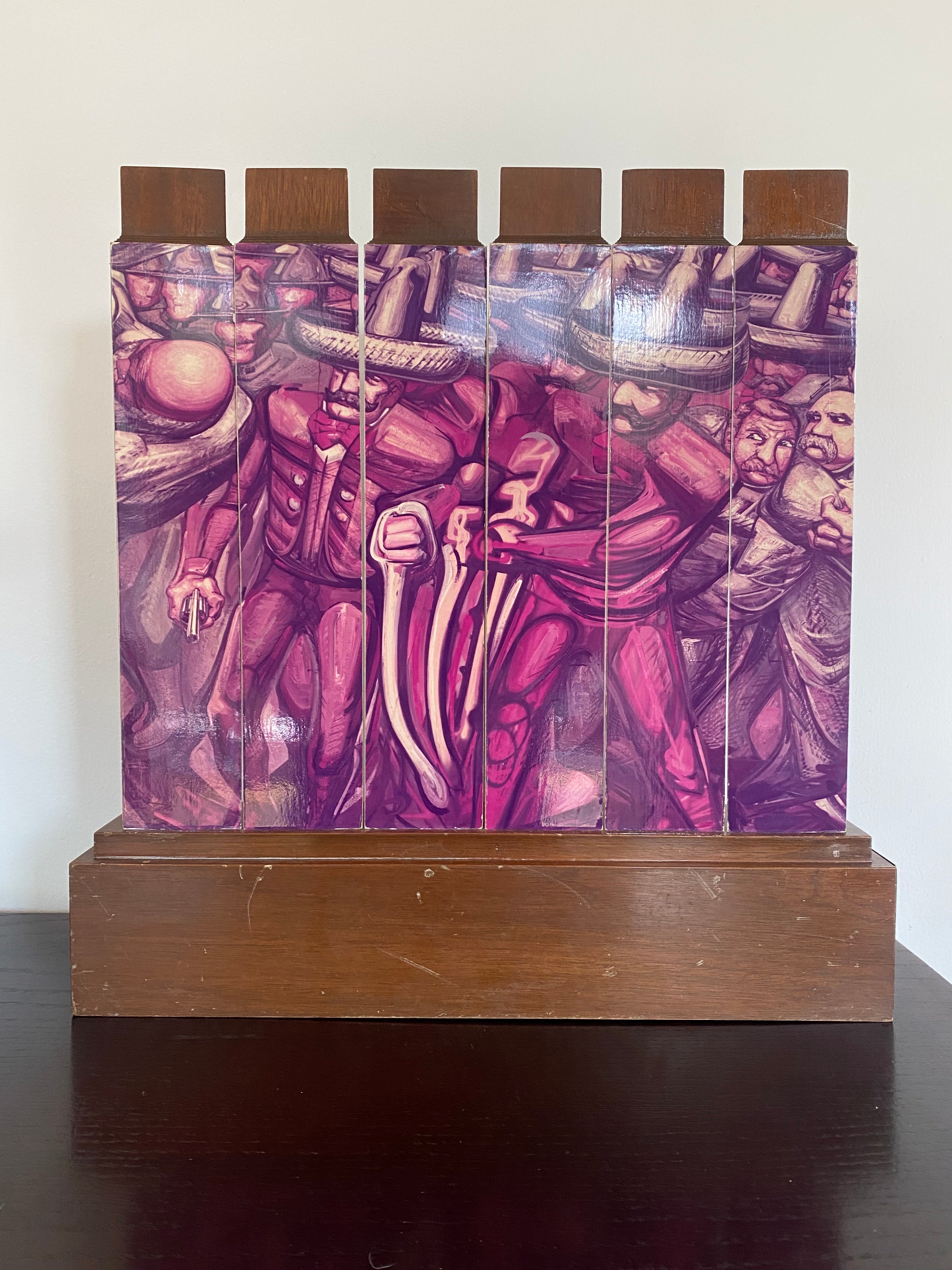 Tribute to David Alfaro Siqueiros, wooden triptych, Mexico 1970s.