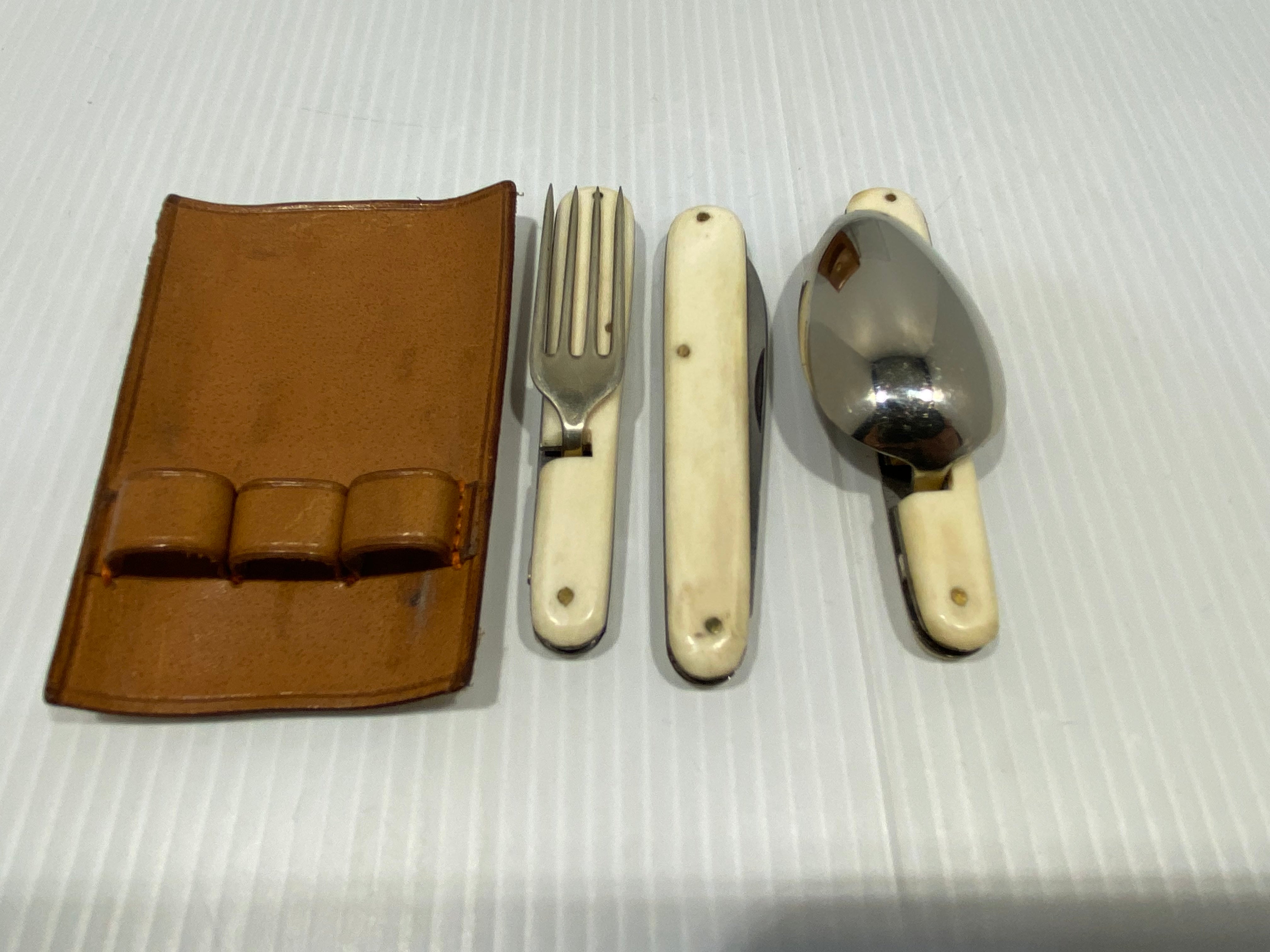 Antique German Folding Cutlery Set, designed for a gentleman's use, often used by Officers on campaign.